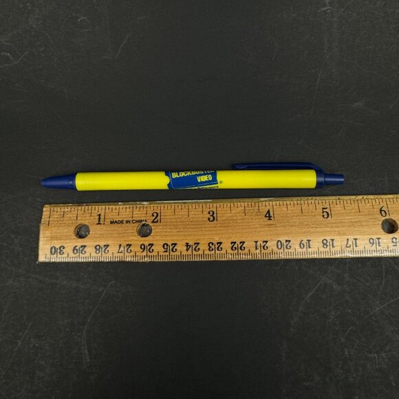Vtg Blockbuster Pen Prop Yellow Blue Plastic Click Pen Dry Ink Does Not Write - Picture 1 of 13